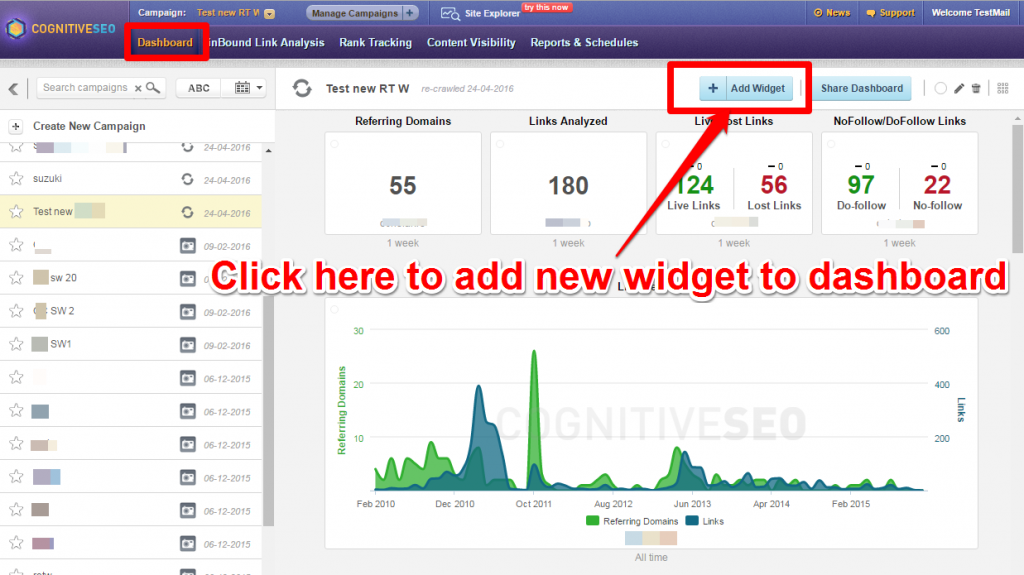 Add Widget dashboard